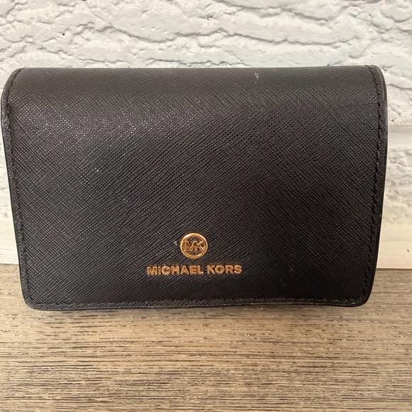 Michael Kors Handbags - Michael Kors Black Leather Compact Wallet with Gold Logo